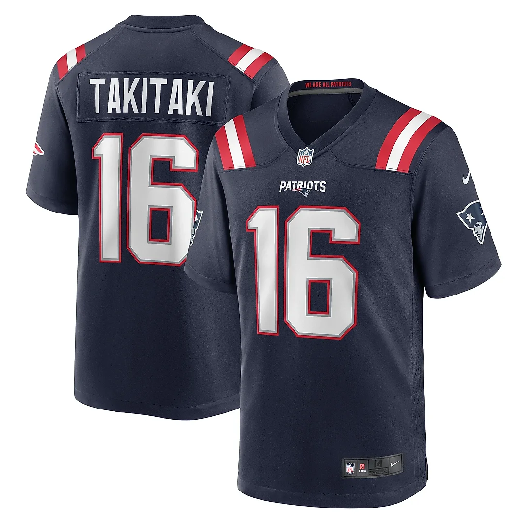 Zennovawear Men's New England Patriots Sione Takitaki Navy Game Jersey