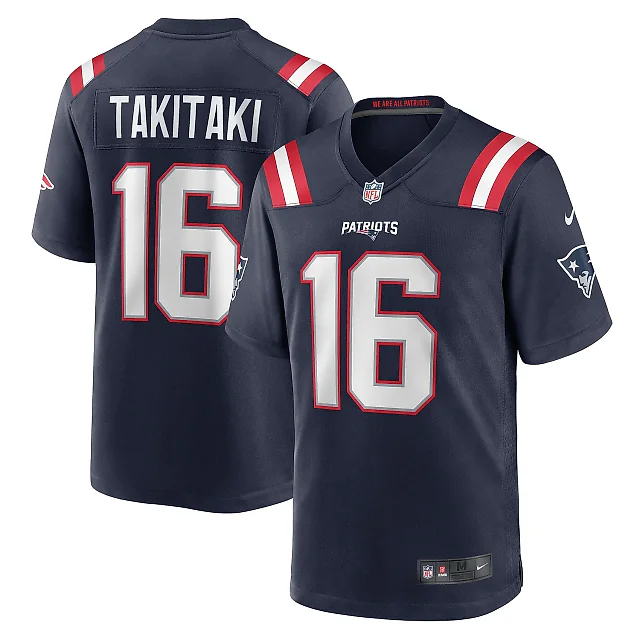 Zennovawear Men's New England Patriots Sione Takitaki Navy Game Jersey