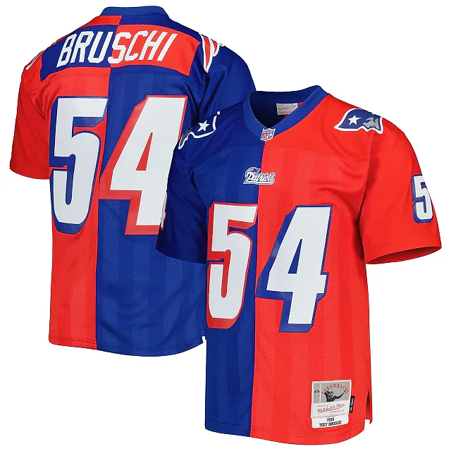 Zennovawear Men's New England Patriots Tedy Bruschi Mitchell & Ness Royal/Red 1996 Split Legacy Jersey