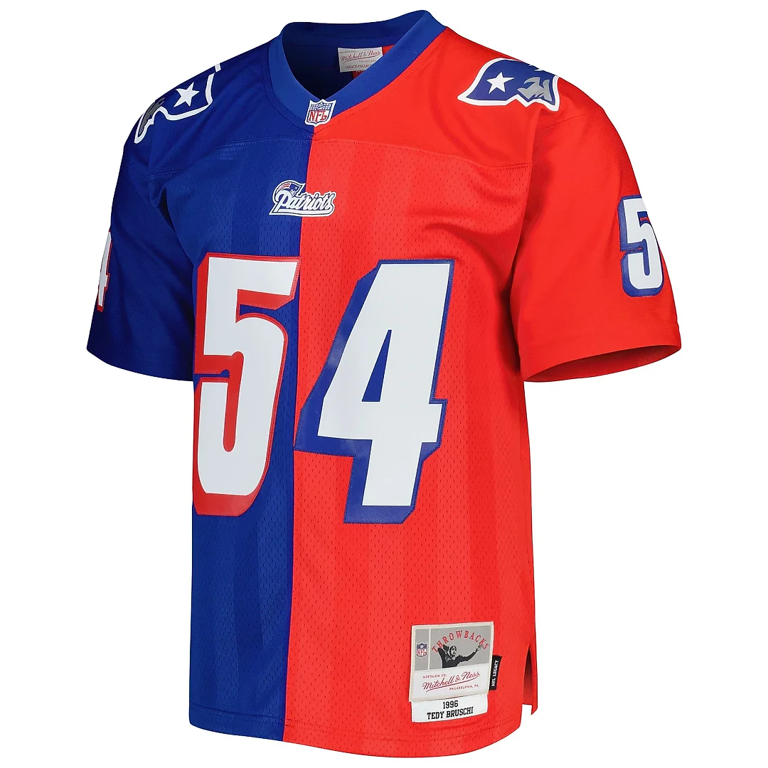 Zennovawear Men's New England Patriots Tedy Bruschi Mitchell & Ness Royal/Red 1996 Split Legacy Jersey