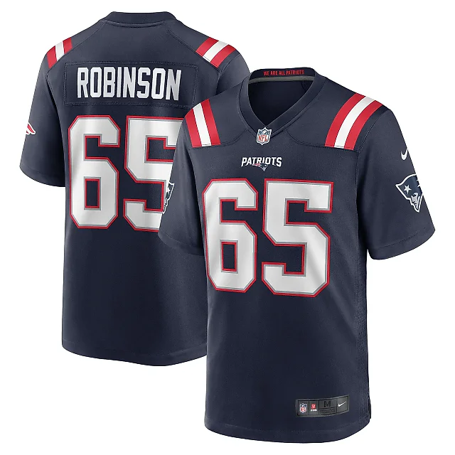 Zennovawear Men's New England Patriots Tyrese Robinson Navy Game Jersey