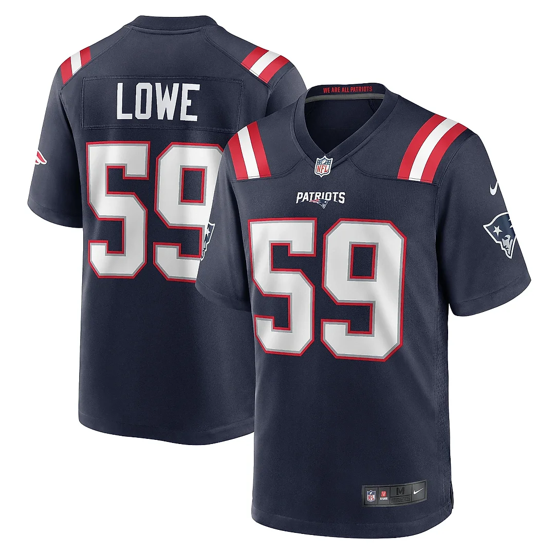 Zennovawear Men's New England Patriots Vederian Lowe Navy Team Game Jersey