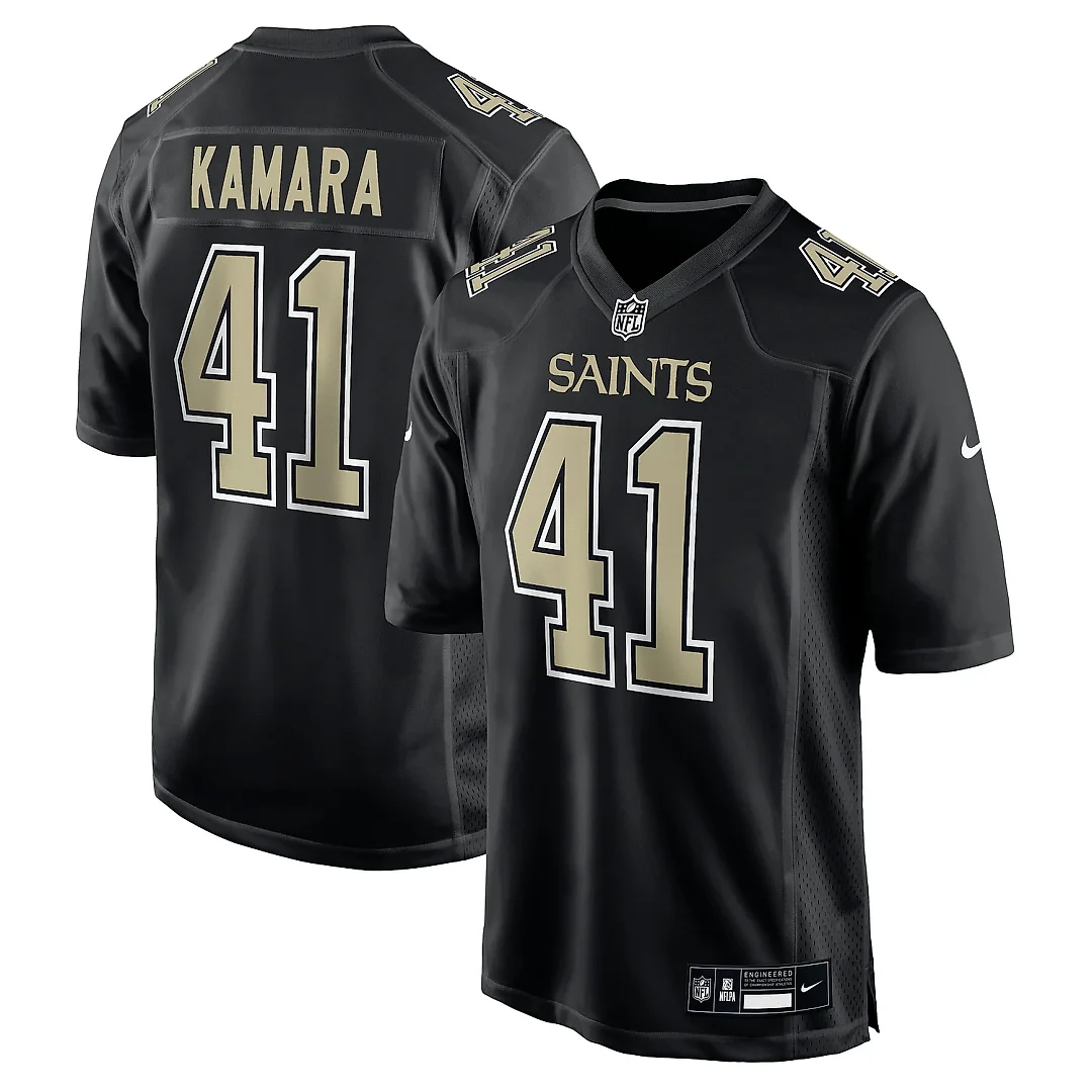Zennovawear Men's New Orleans Saints Alvin Kamara Carbon Black Fashion Game Jersey