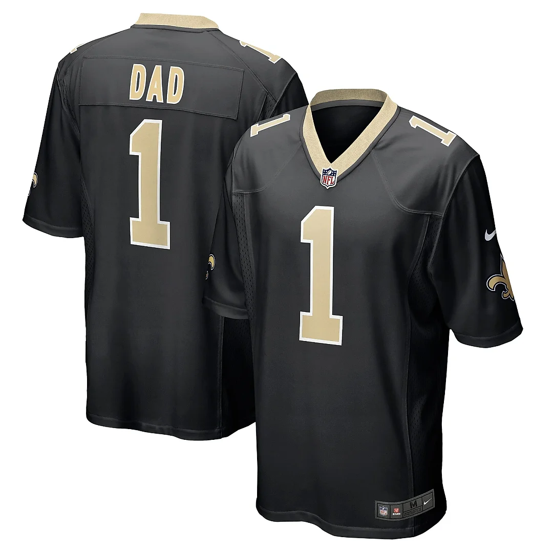 Zennovawear Men's New Orleans Saints Number 1 Dad Black Game Jersey
