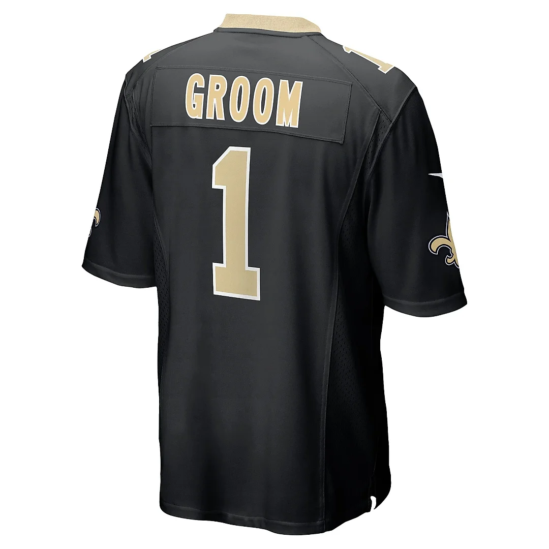Zennovawear Men's New Orleans Saints Number 1 Groom Black Game Jersey