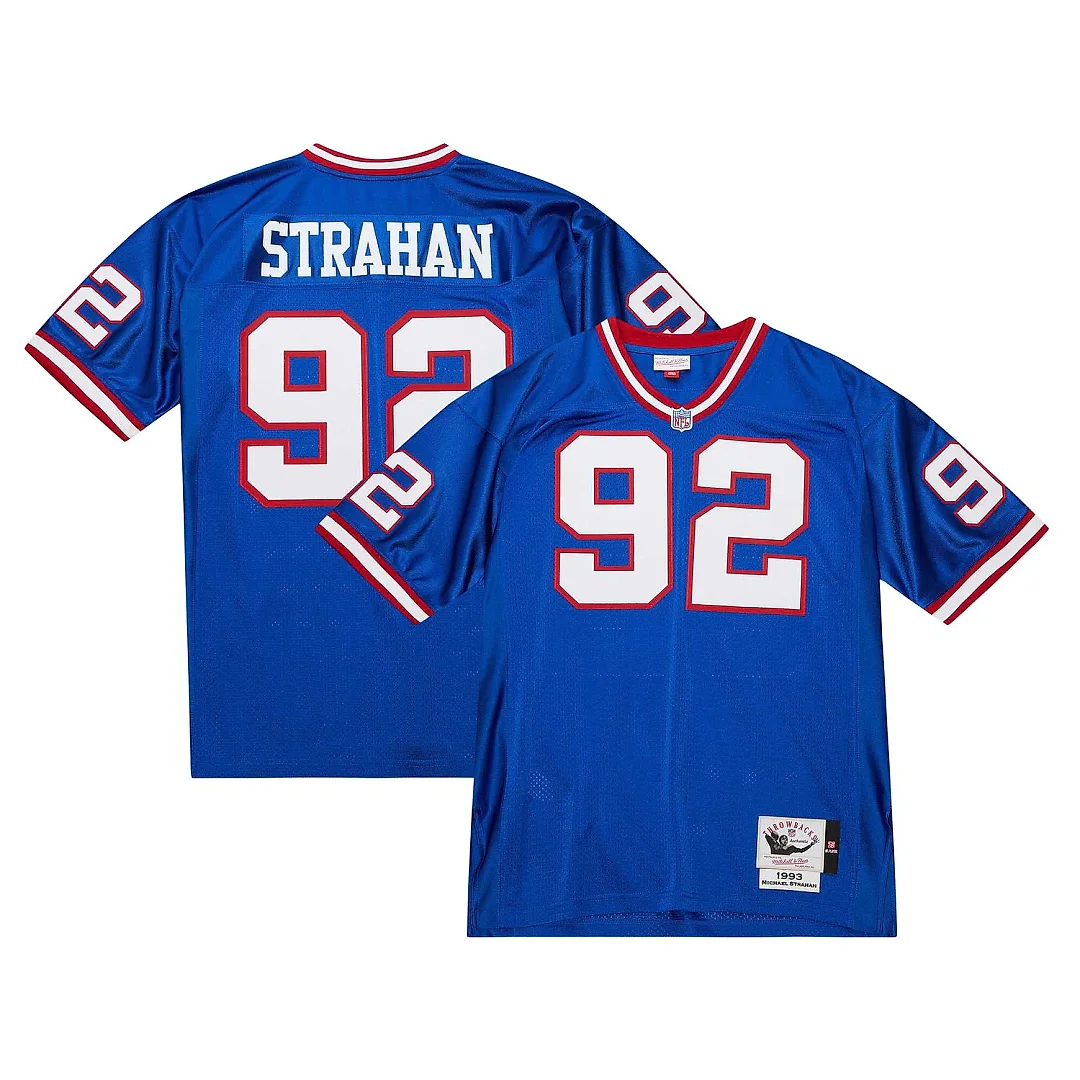 Zennovawear Men's New York Giants 1993 Michael Strahan Mitchell & Ness Royal Throwback Retired Player Jersey