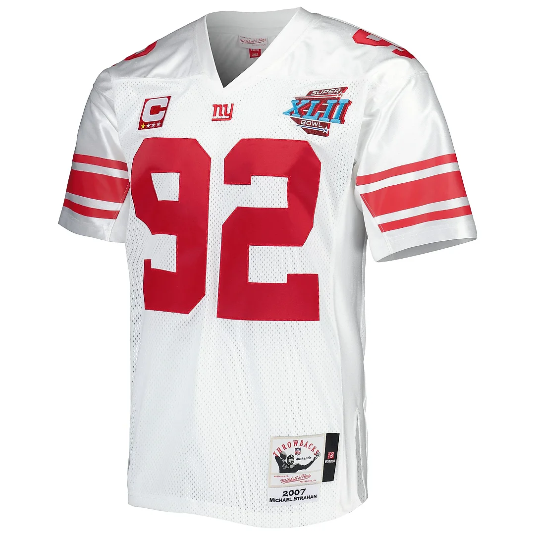 Zennovawear Men's New York Giants 2007 Michael Strahan Mitchell & Ness White Throwback Retired Player Jersey