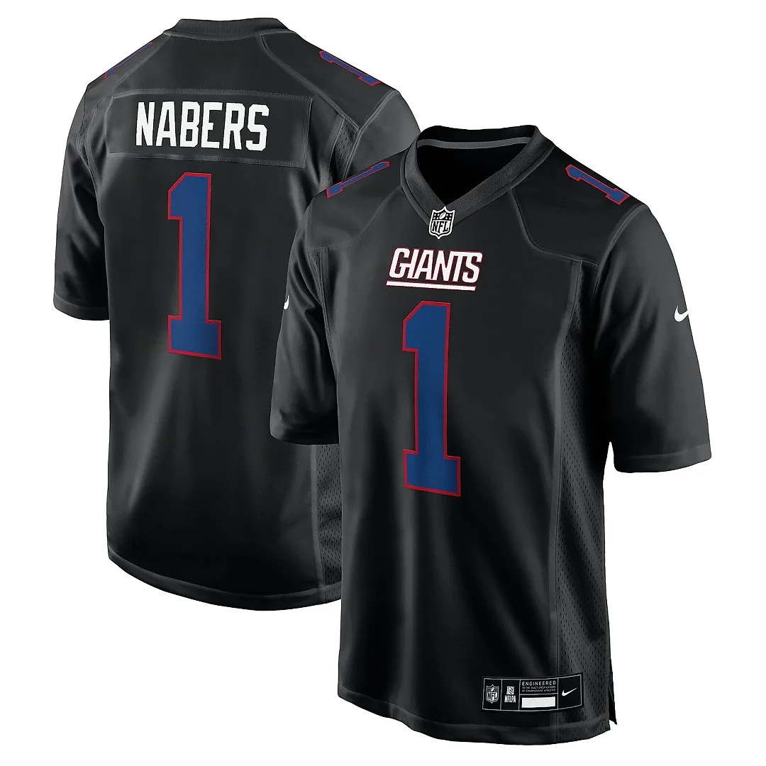 Zennovawear Men's New York Giants Malik Nabers Carbon Black Fashion Jersey