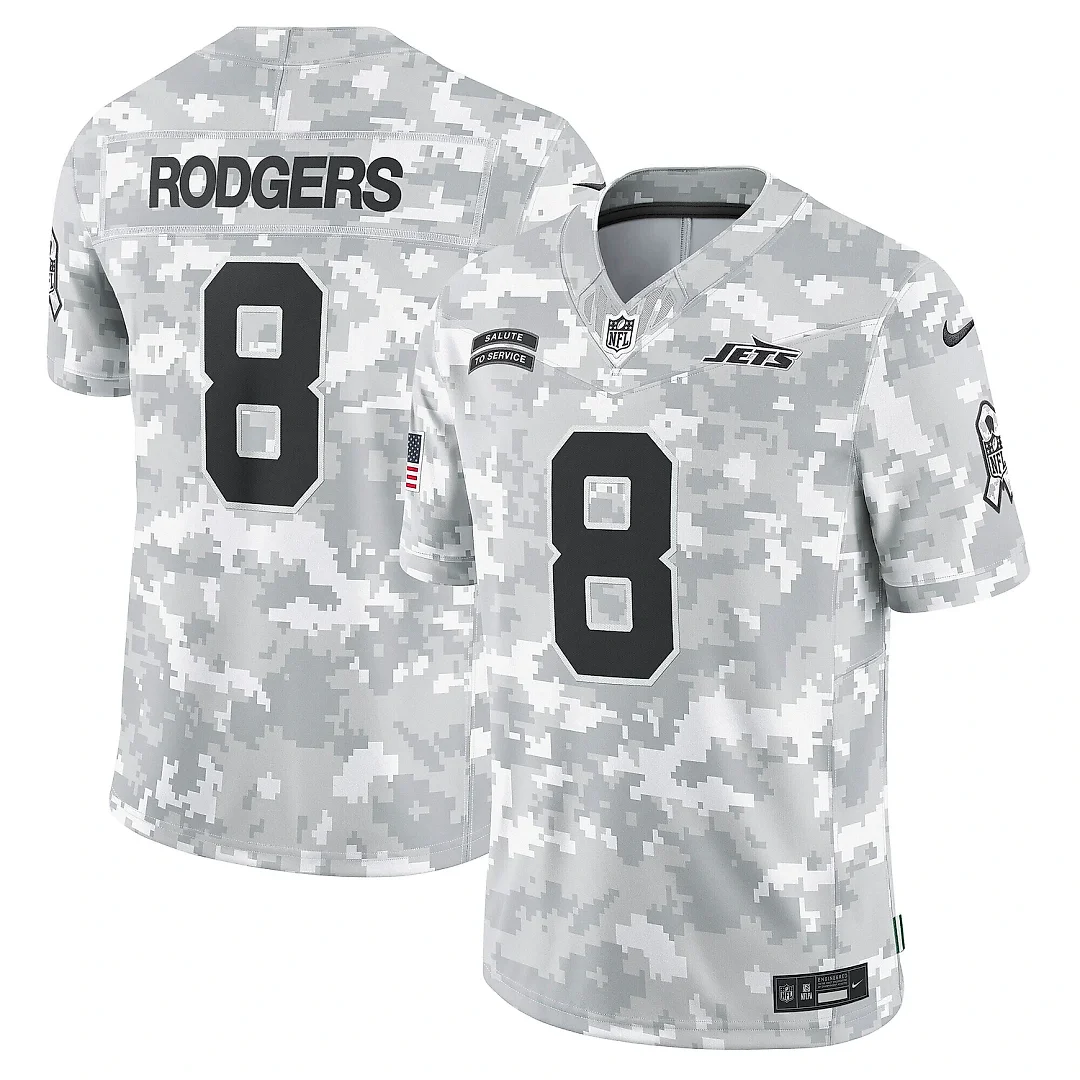 Zennovawear Men's New York Jets Aaron Rodgers Arctic Camo 2024 Salute to Service Limited Jersey