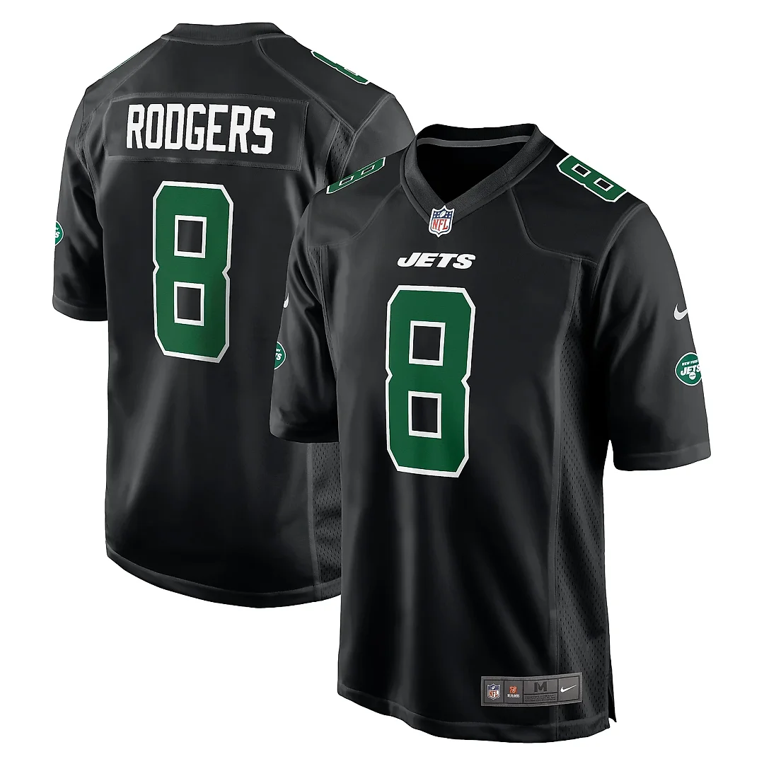 Zennovawear Men's New York Jets Aaron Rodgers Black Fashion Game Jersey