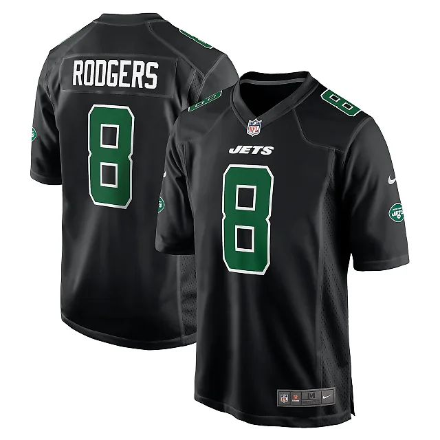 Zennovawear Men's New York Jets Aaron Rodgers Black Fashion Game Jersey