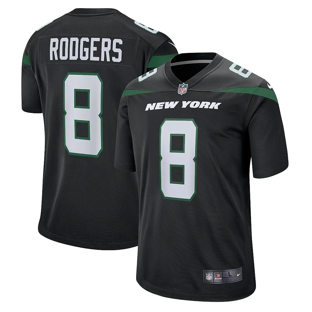 Zennovawear Men's New York Jets Aaron Rodgers Black Game Jersey