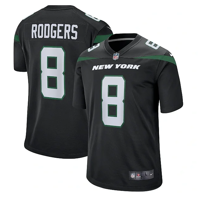 Zennovawear Men's New York Jets Aaron Rodgers Black Game Jersey