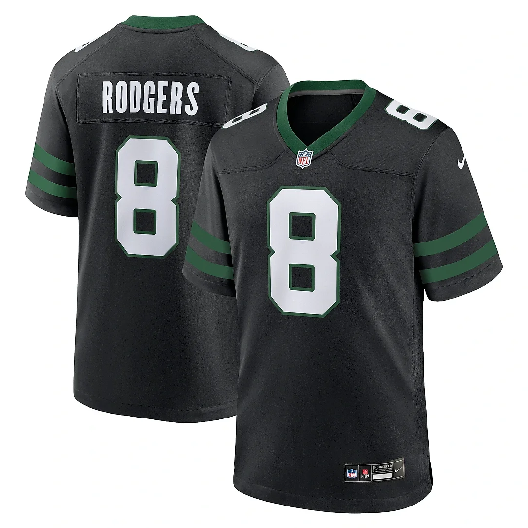 Zennovawear Men's New York Jets Aaron Rodgers Legacy Black Alternate Game Jersey