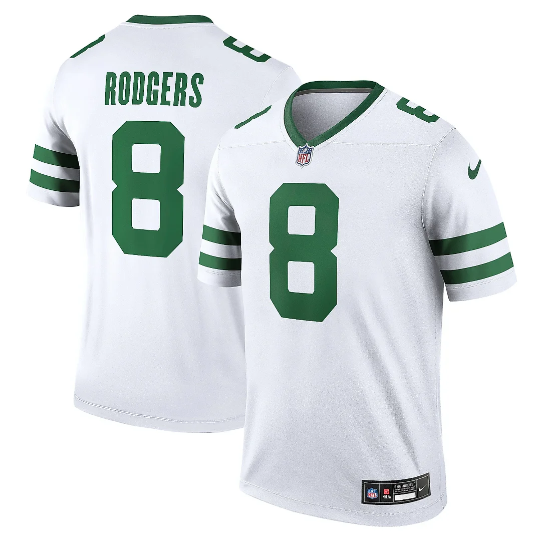 Zennovawear Men's New York Jets Aaron Rodgers Legacy White Legend Player Performance Top