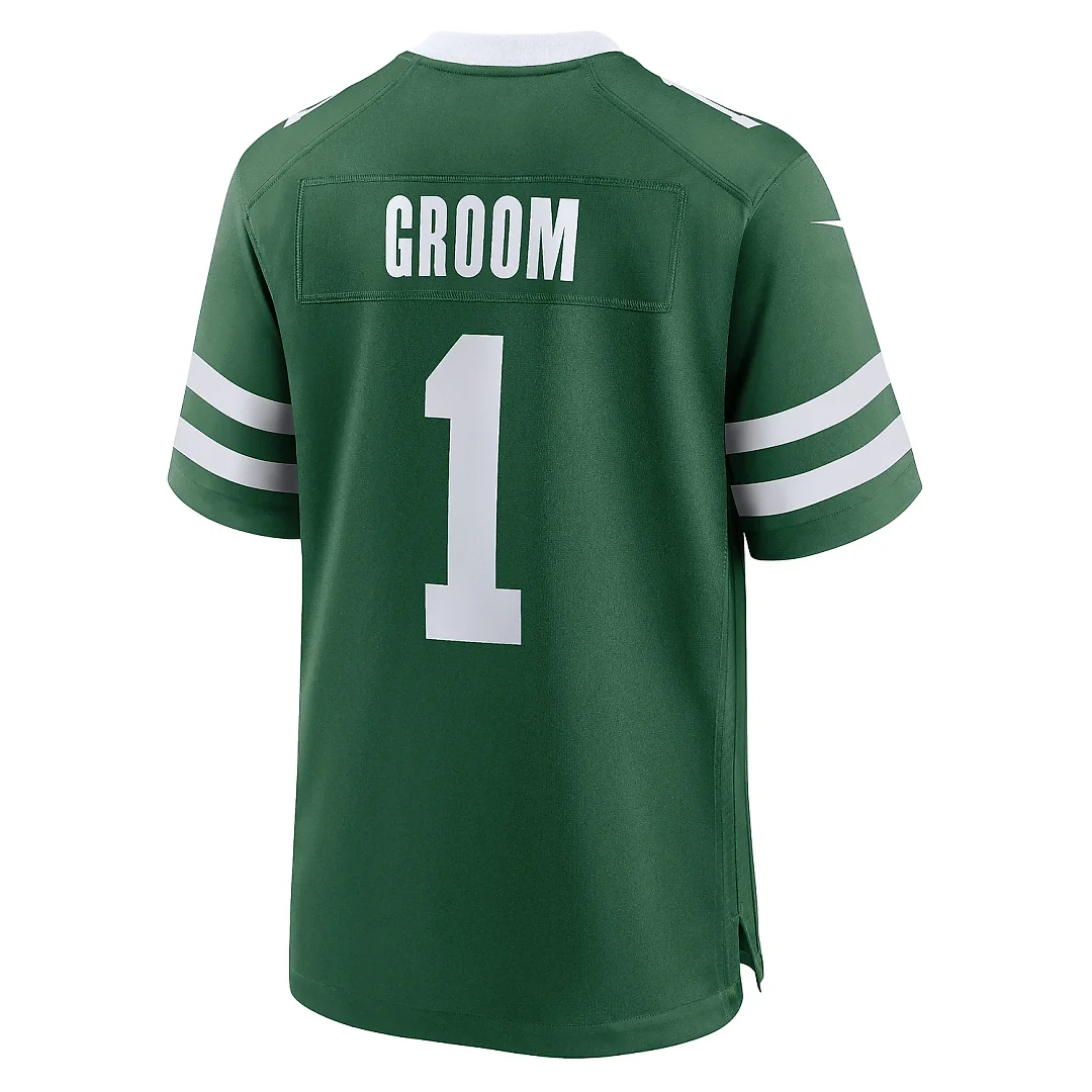 Zennovawear Men's New York Jets Number 1 Groom Legacy Green Game Jersey