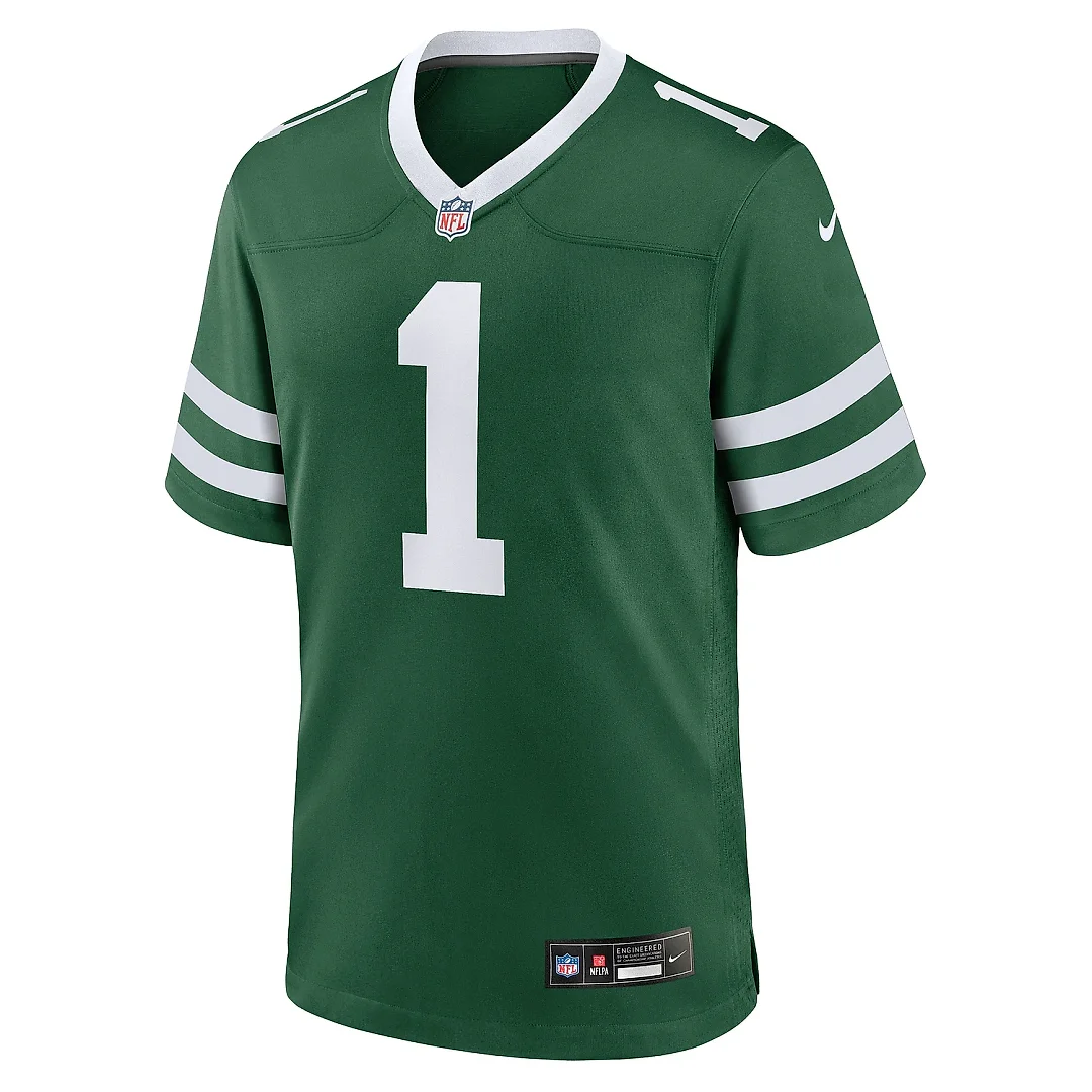 Zennovawear Men's New York Jets Number 1 Groom Legacy Green Game Jersey