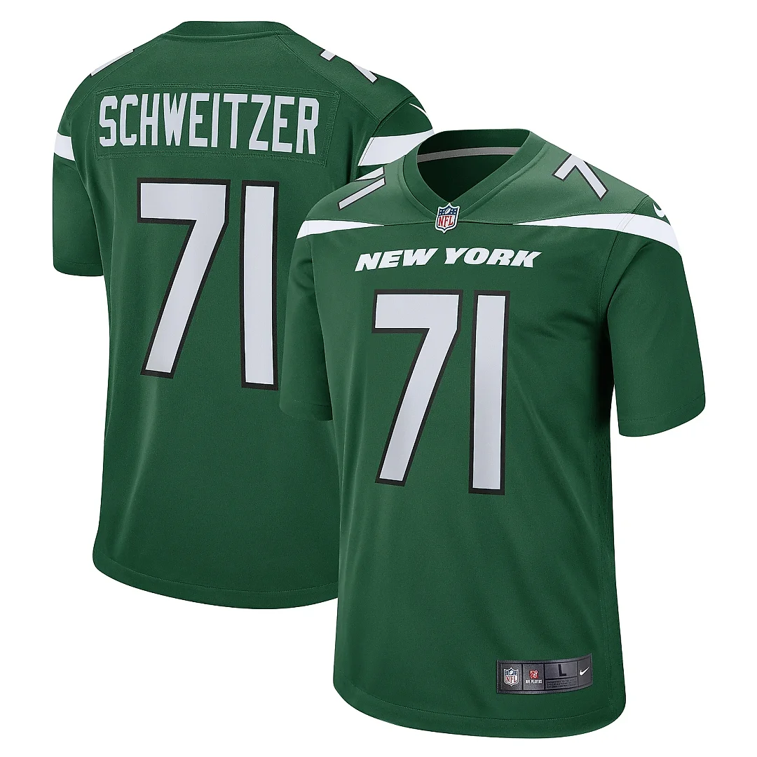 Zennovawear Men's New York Jets Wes Schweitzer Green Game Jersey