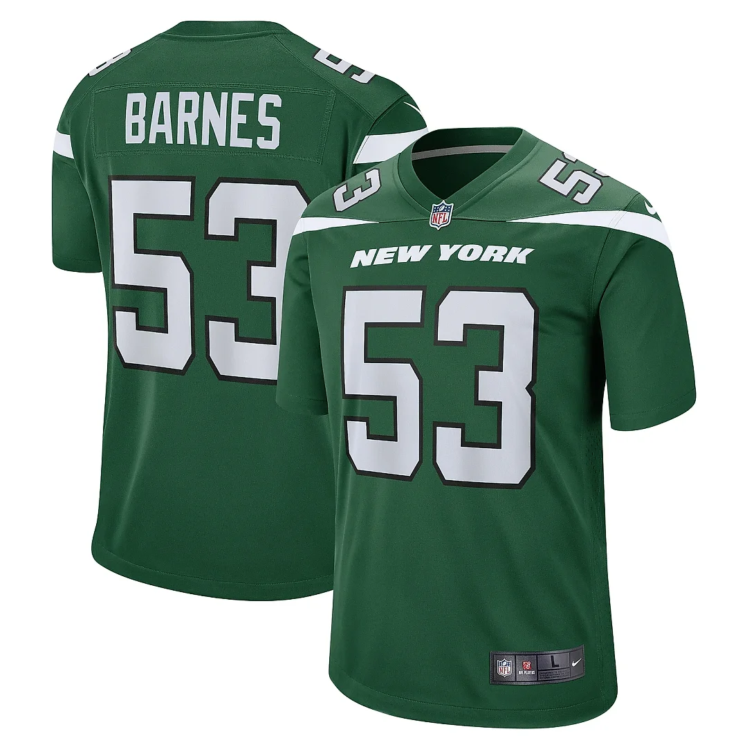 Zennovawear Men's New York Jets Zaire Barnes Gotham Green Game Jersey
