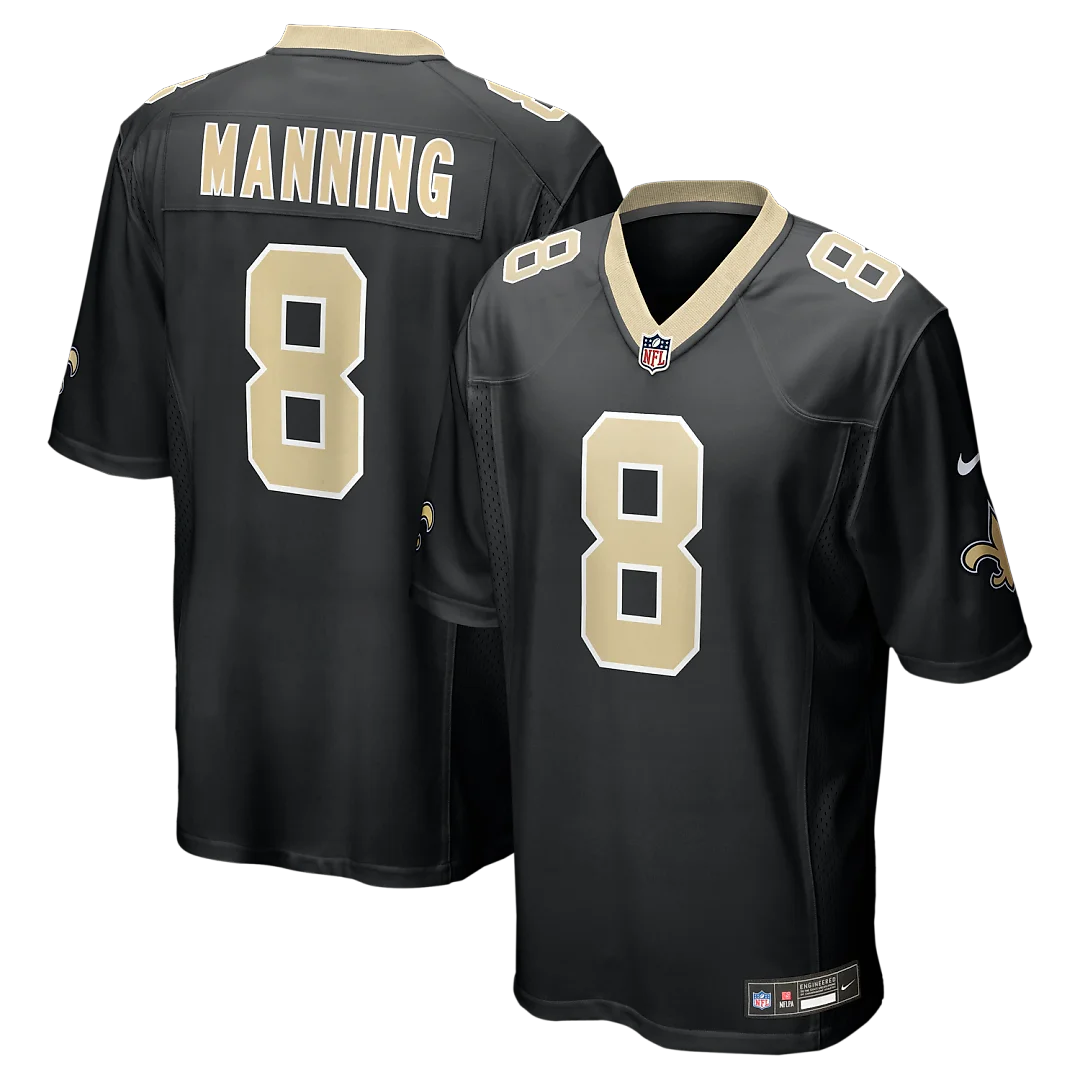 Zennovawear Archie Manning New Orleans Saints Game Retired Player Jersey - Black