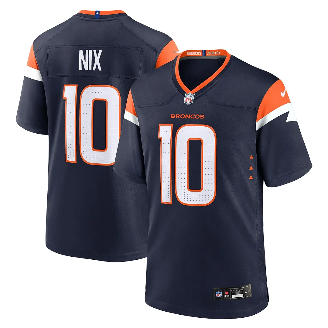 Zennovawear Bo Nix Denver Broncos Alternate Game Jersey - Navy