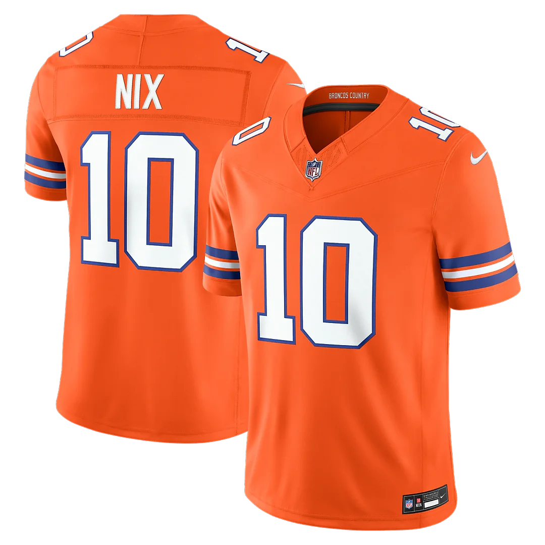 Zennovawear Bo Nix Denver Broncos Alternate Mile High Collection 1977 Throwback Vapor FUSE. Stitched Limited Jersey - Orange