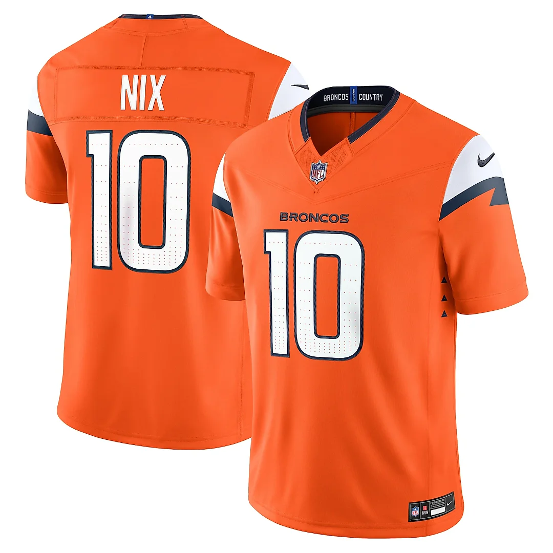 Zennovawear Bo Nix Denver Broncos Team Vapor FUSE. Stitched Limited Jersey - Orange