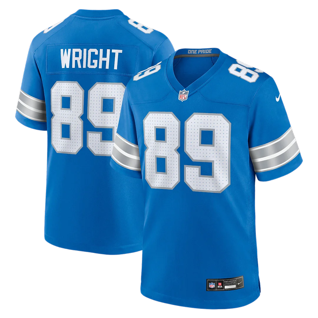 Zennovawear Brock Wright Detroit Lions Team Game Jersey - Blue