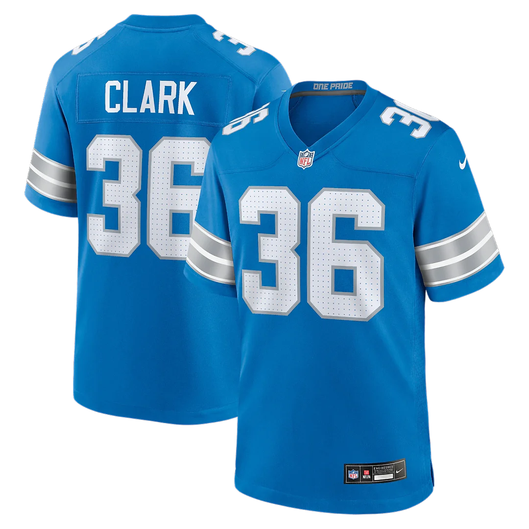 Zennovawear Chuck Clark Detroit Lions Team Game Jersey - Blue