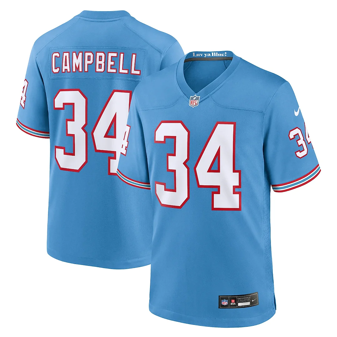 Zennovawear Earl Campbell Tennessee Titans Retired Player Alternate Game Jersey - Light Blue