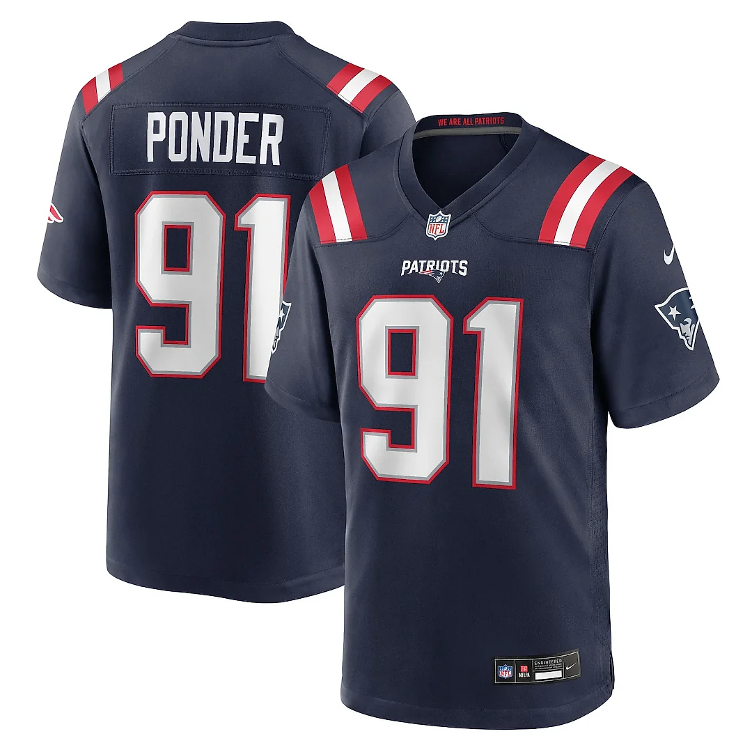 Zennovawear Elijah Ponder New England Patriots Team Game Jersey - Navy