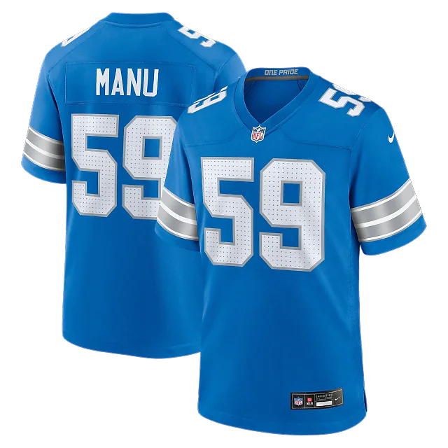 Zennovawear Giovanni Manu Detroit Lions Team Game Jersey - Blue