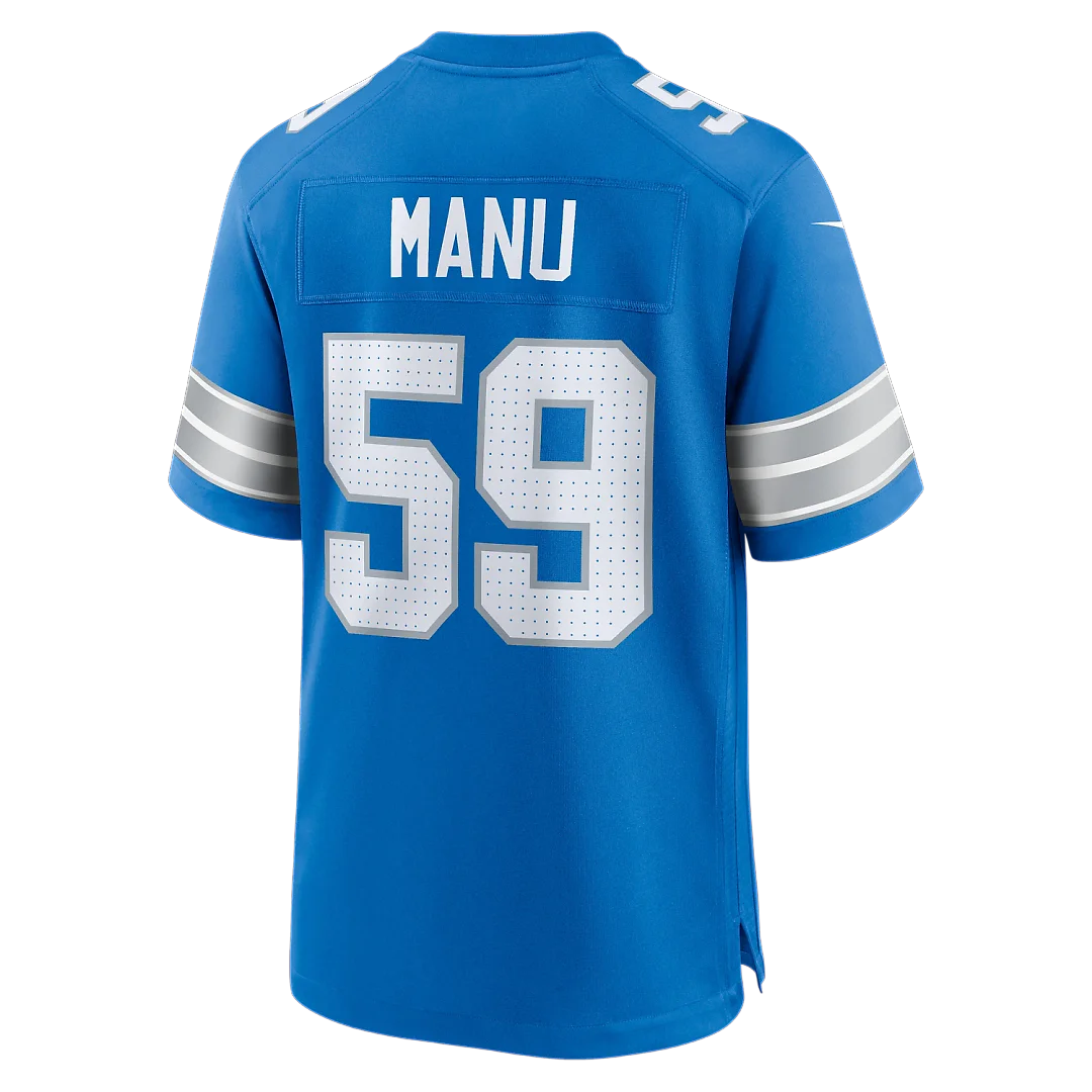 Zennovawear Giovanni Manu Detroit Lions Team Game Jersey - Blue