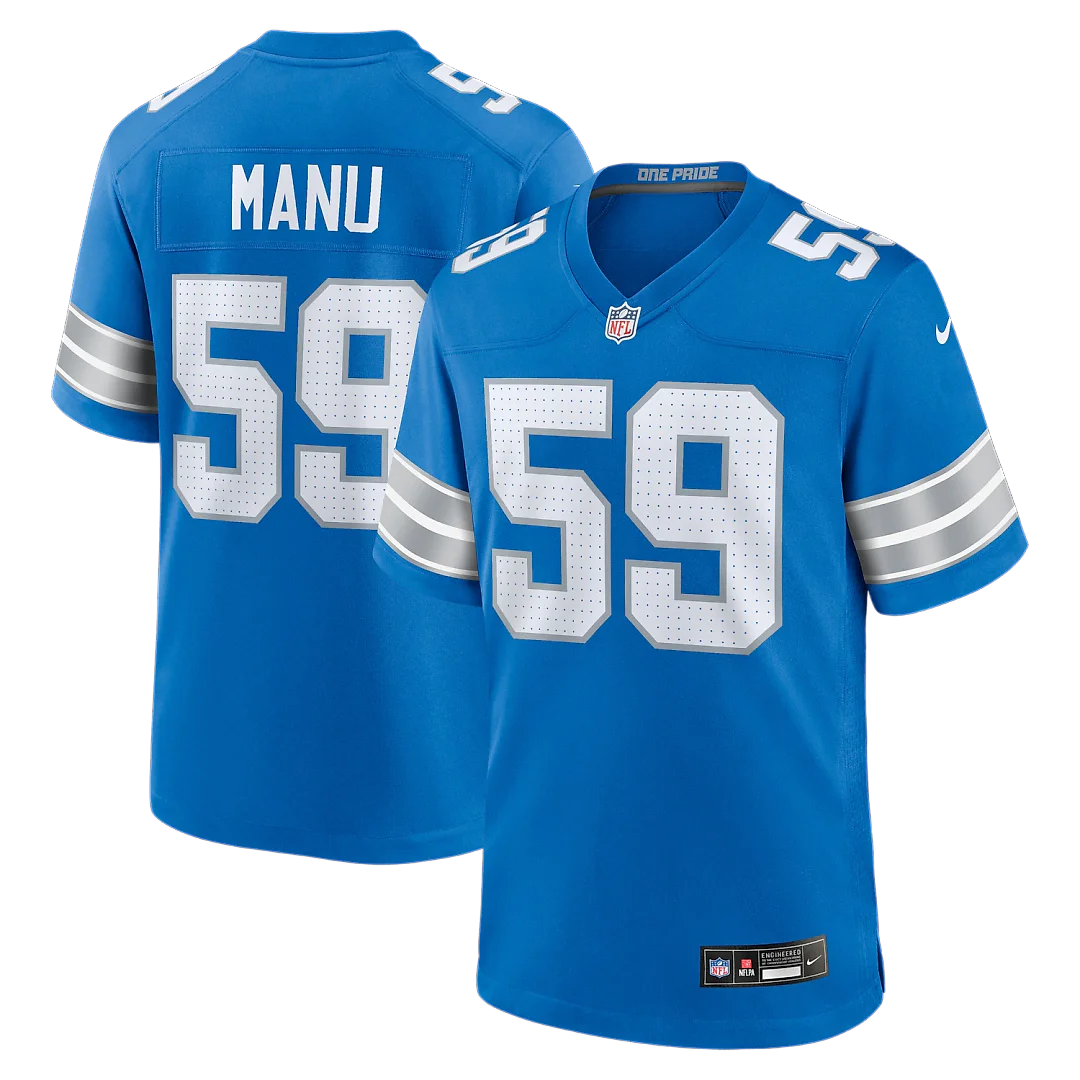Zennovawear Giovanni Manu Detroit Lions Team Game Jersey - Blue