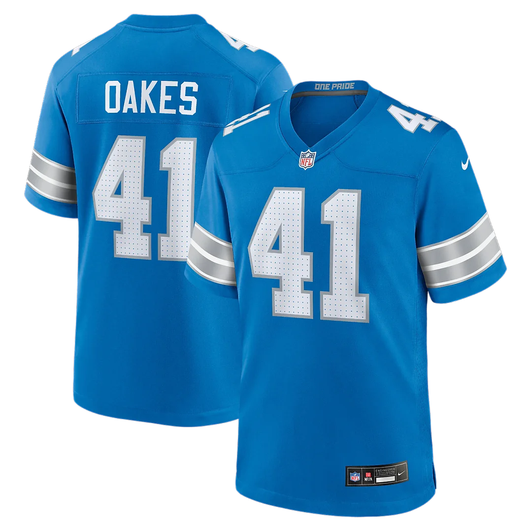 Zennovawear Gunnar Oakes Detroit Lions Team Game Jersey - Blue