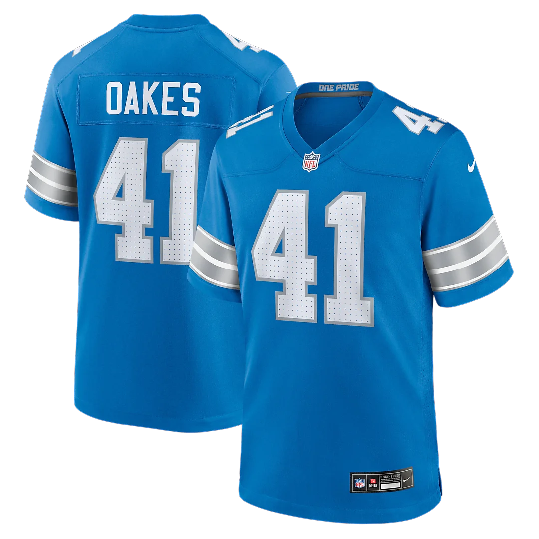 Zennovawear Gunnar Oakes Detroit Lions Team Game Jersey - Blue