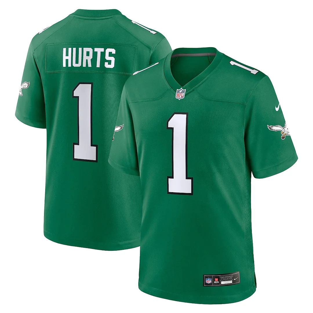 Zennovawear Jalen Hurts Philadelphia Eagles Alternate Game Player Jersey - Kelly Green