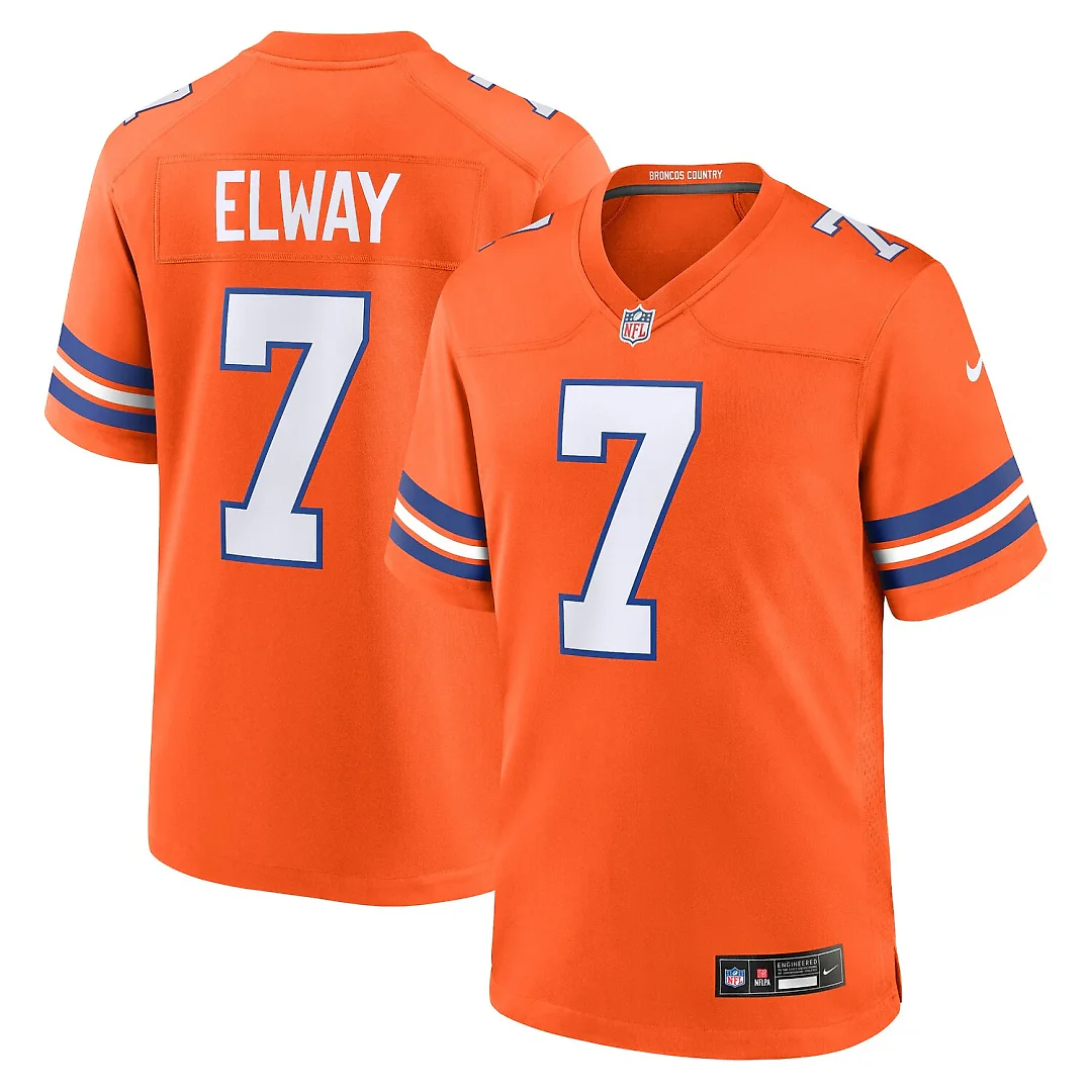 Zennovawear John Elway Denver Broncos Mile High Collection 1977 Throwback Retired Player Game Jersey - Orange