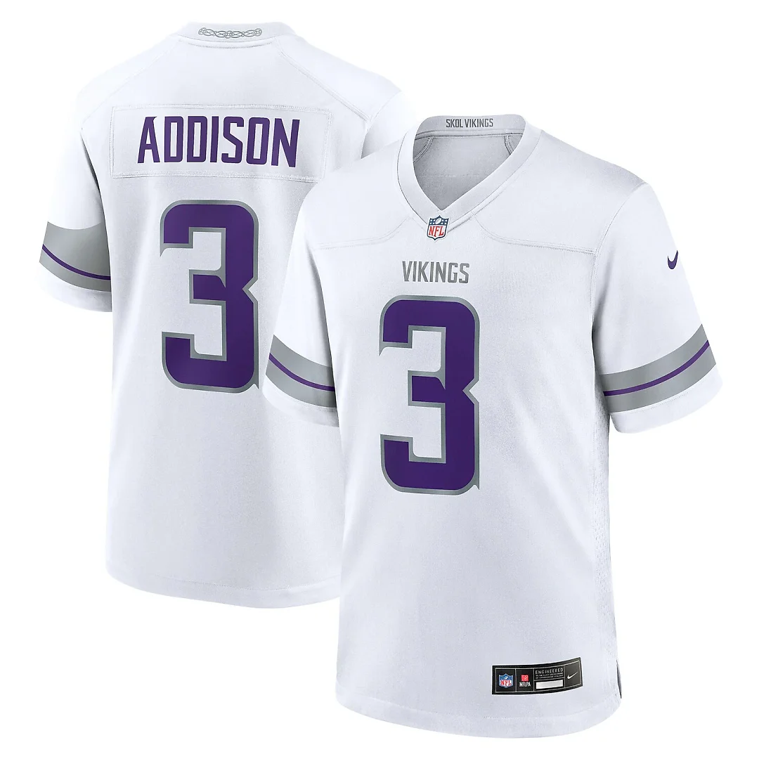 Zennovawear Jordan Addison Minnesota Vikings Alternate Game Player Jersey - White