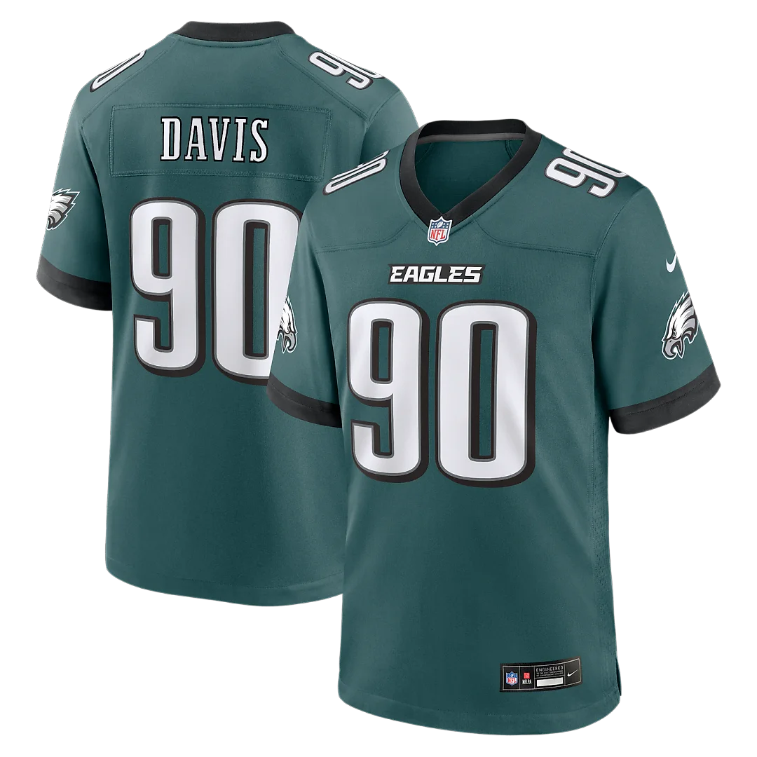 Zennovawear Jordan Davis Philadelphia Eagles Team Game Jersey - Midnight Green