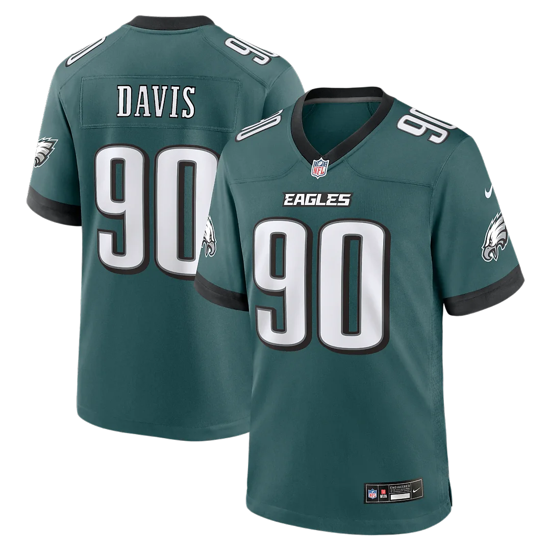 Zennovawear Jordan Davis Philadelphia Eagles Team Game Jersey - Midnight Green