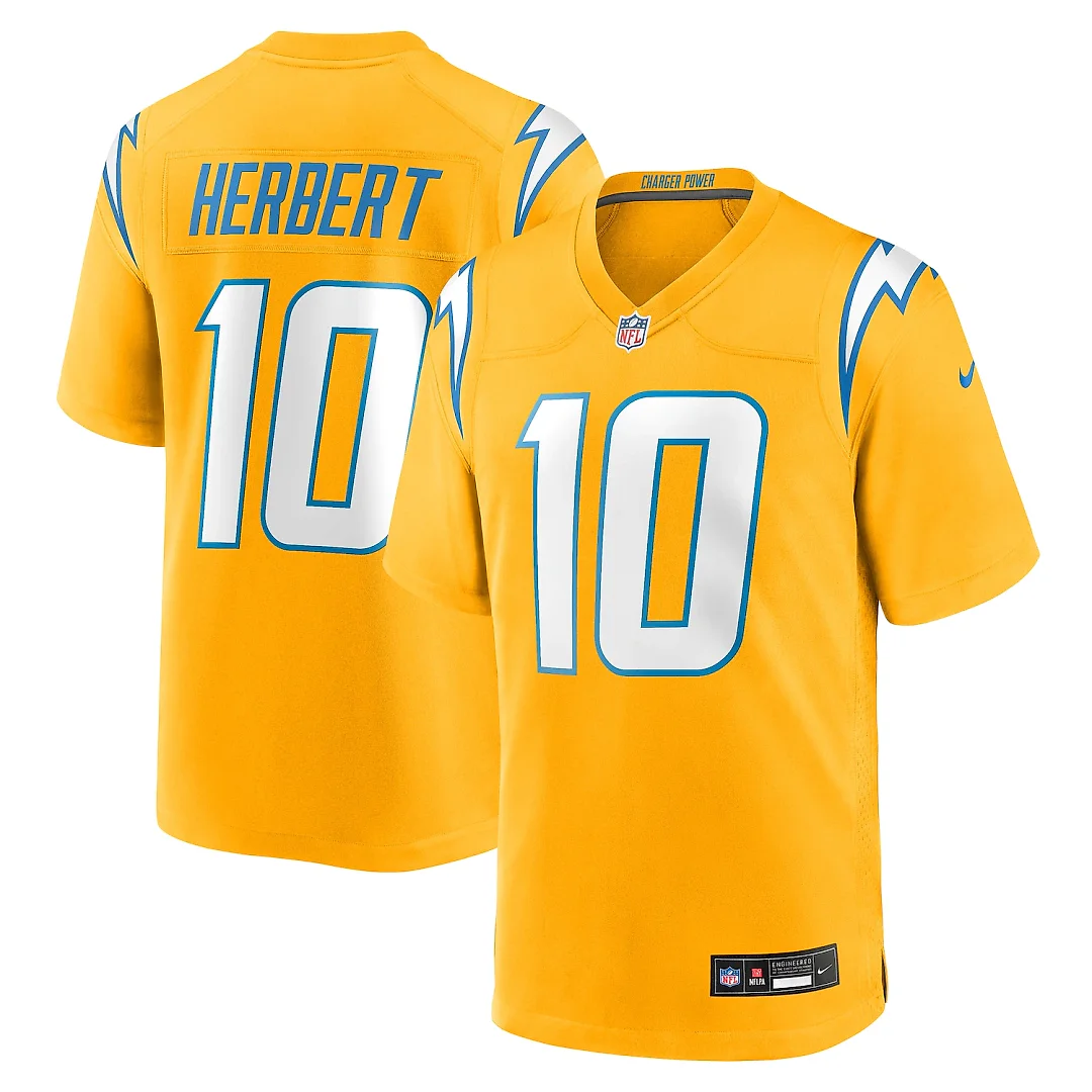 Zennovawear Justin Herbert Los Angeles Chargers Alternate Charger Power Game Player Jersey - Gold