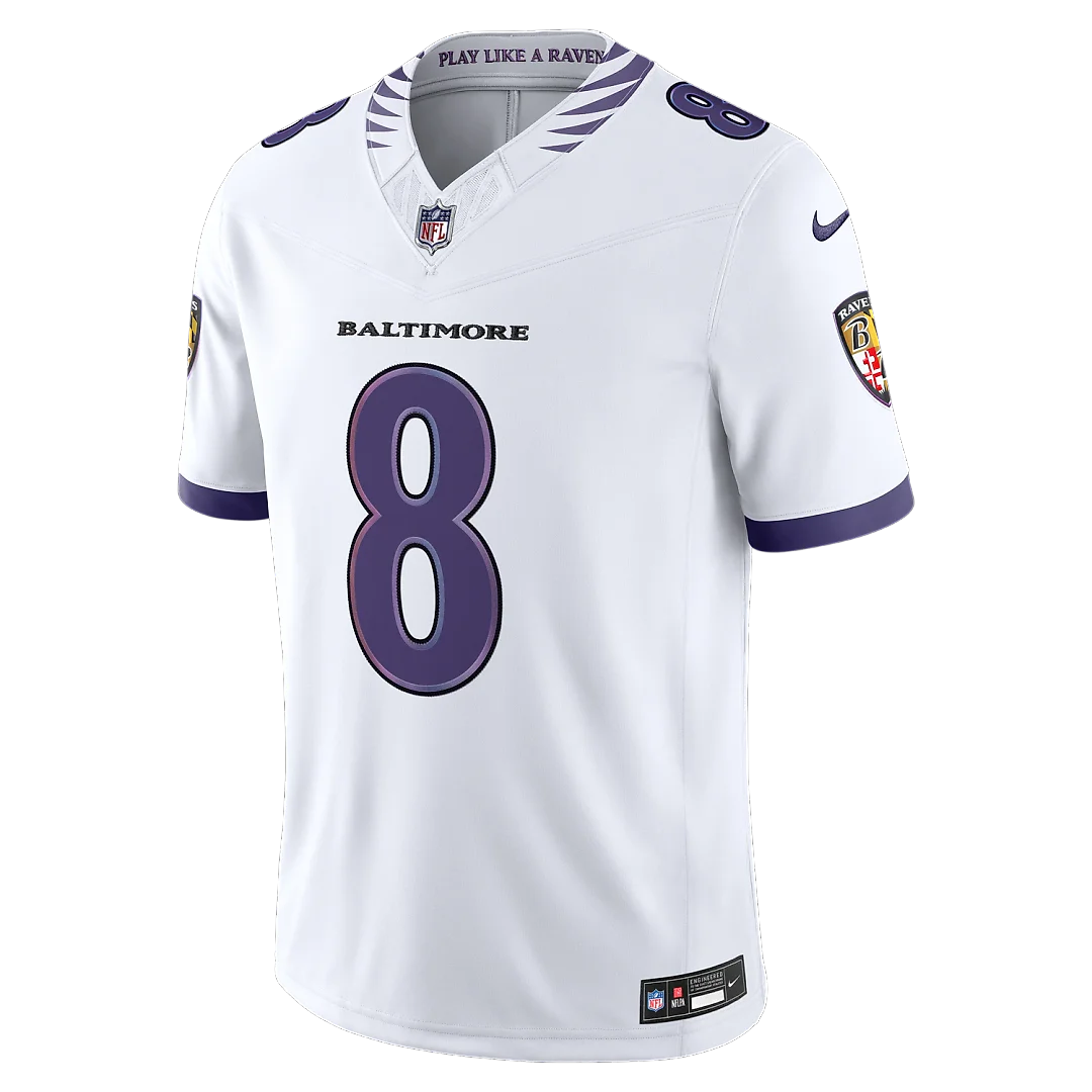 Zennovawear Lamar Jackson Baltimore Ravens Vapor FUSE. Stitched Limited Jersey - White