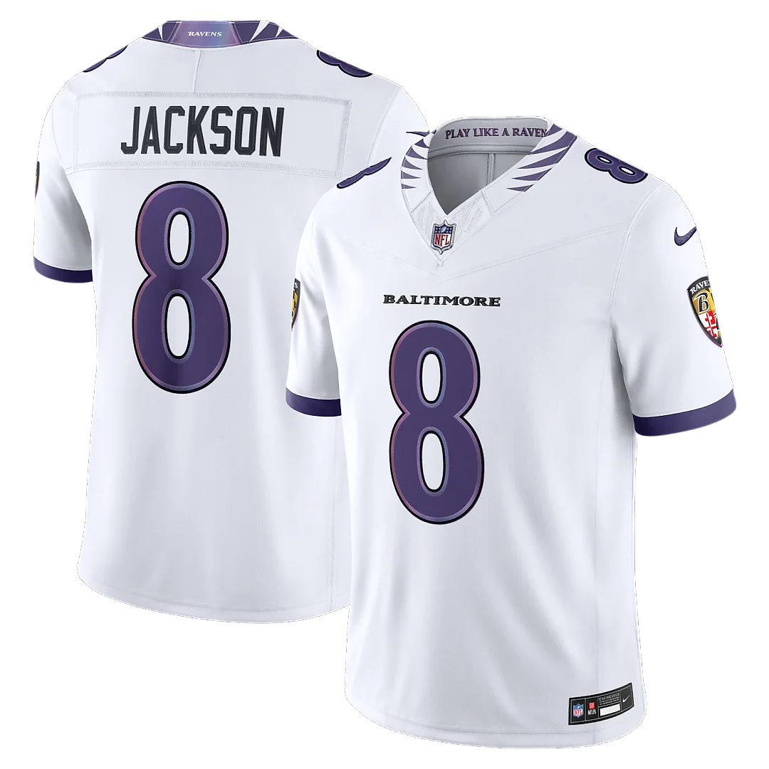 Zennovawear Lamar Jackson Baltimore Ravens Vapor FUSE. Stitched Limited Jersey - White