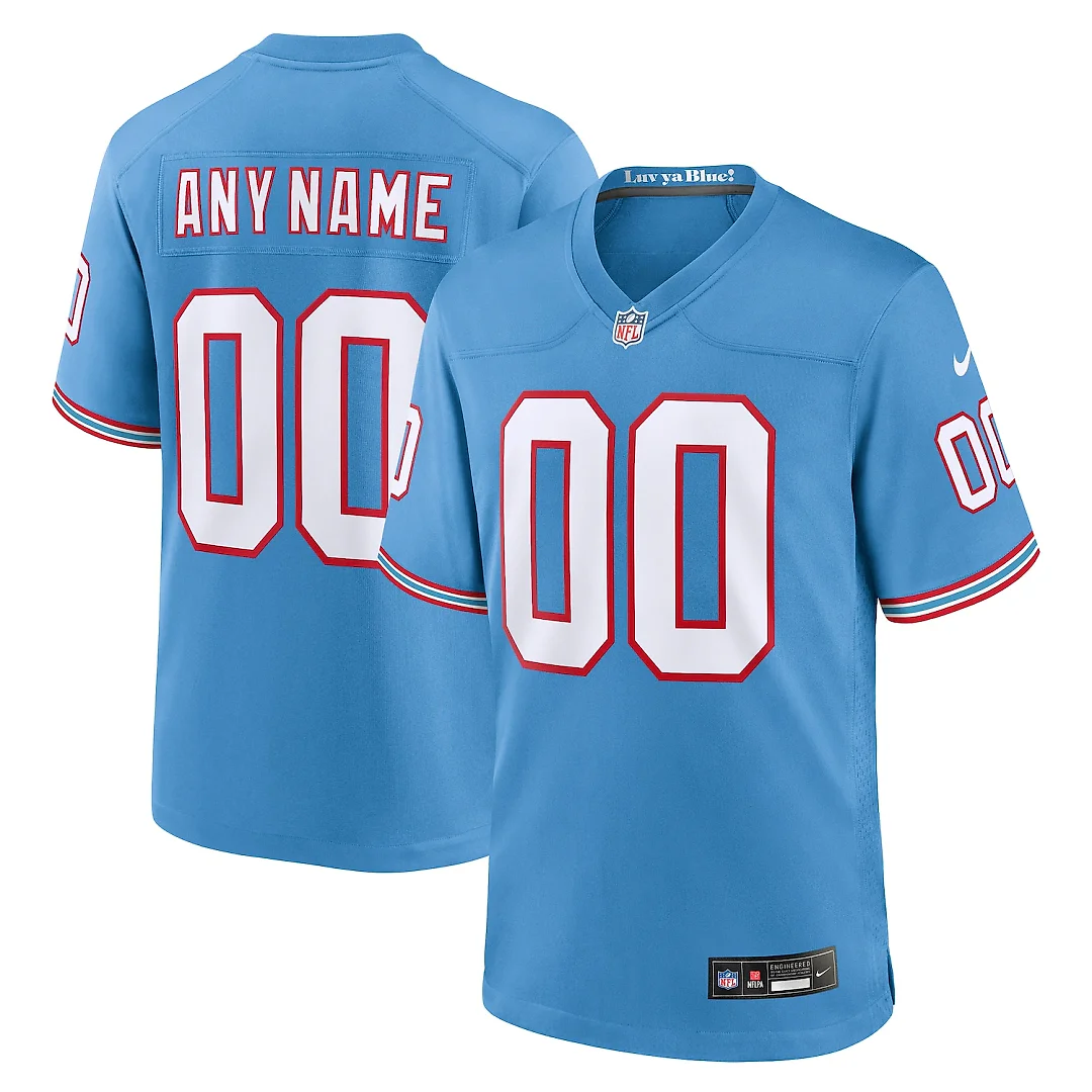 Zennovawear Tennessee Titans Oilers Throwback Custom Game Jersey - Light Blue