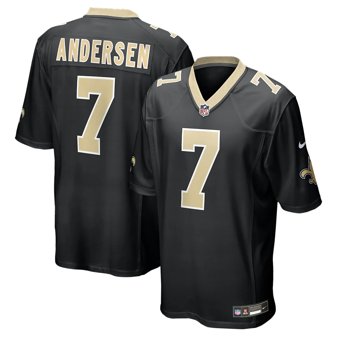 Zennovawear Morten Andersen New Orleans Saints Game Retired Player Jersey - Black