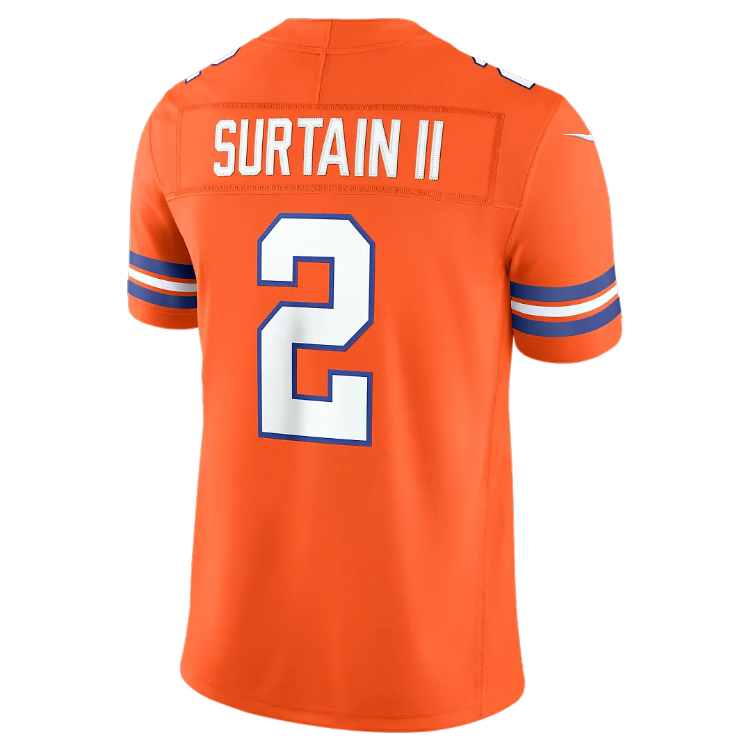 Zennovawear Pat Surtain II Denver Broncos Alternate Mile High Collection 1977 Throwback Vapor FUSE. Stitched Limited Jersey - Orange