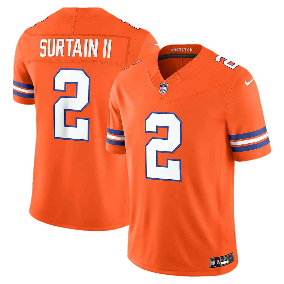 Zennovawear Pat Surtain II Denver Broncos Alternate Mile High Collection 1977 Throwback Vapor FUSE. Stitched Limited Jersey - Orange