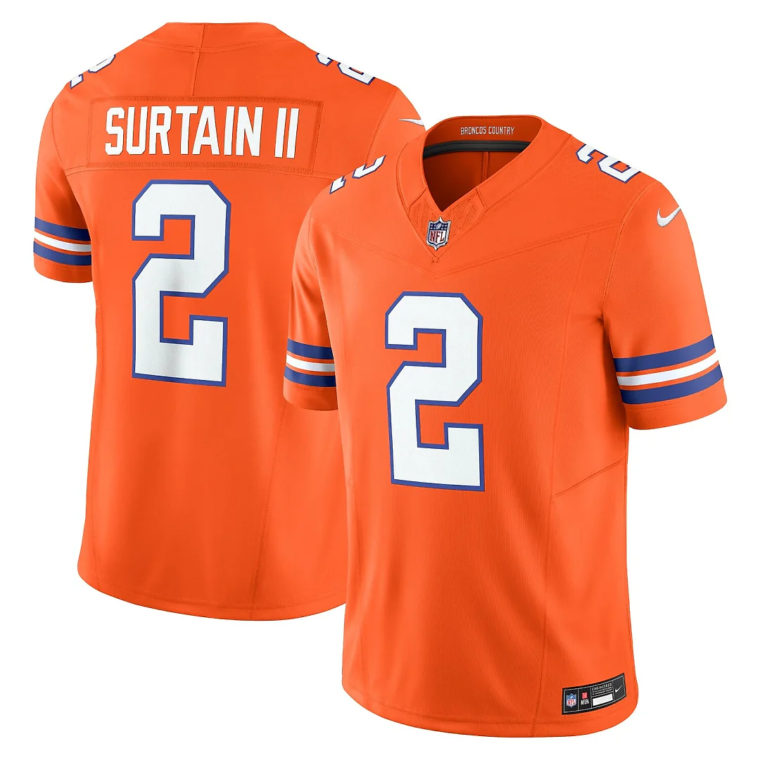 Zennovawear Patrick Surtain II Denver Broncos Alternate Mile High Collection 1977 Throwback Vapor FUSE. Limited Jersey - Orange