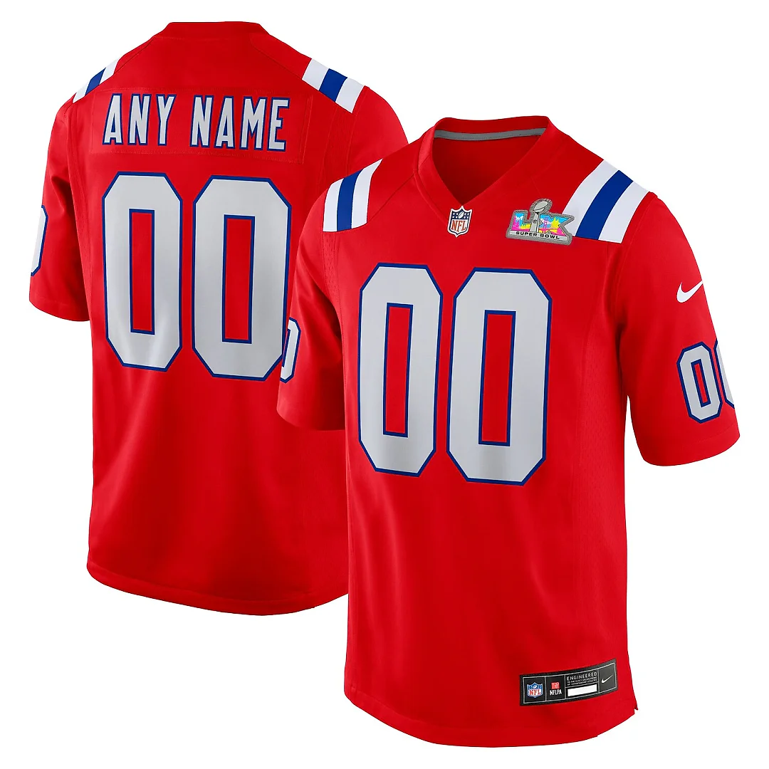 Zennovawear New England Patriots Super Bowl LX Patch Custom Game Jersey - Red